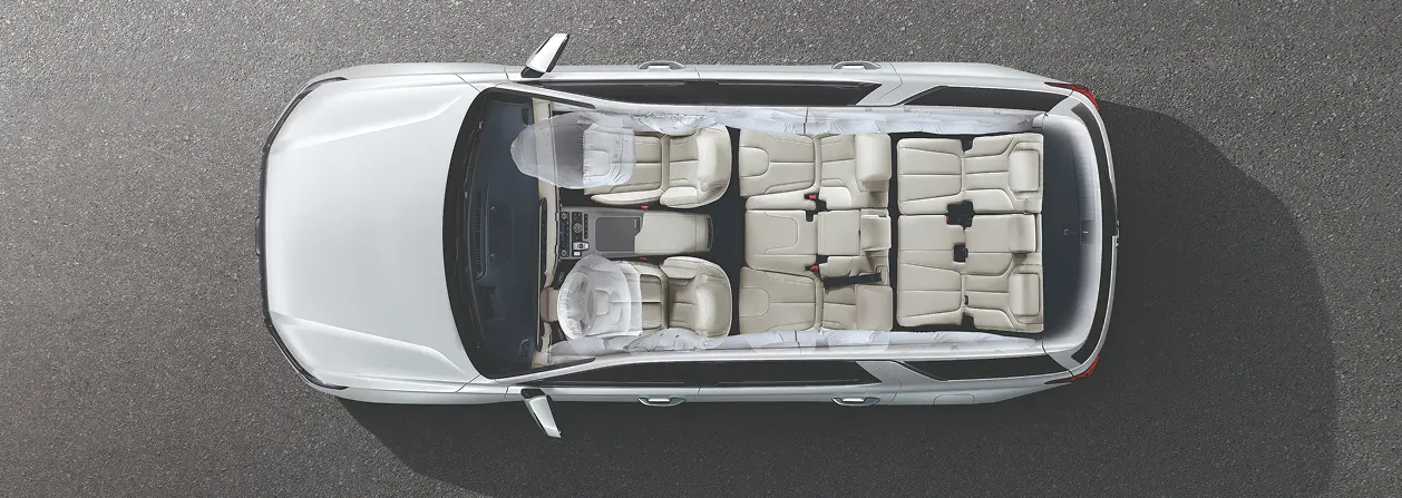 Imagen de plano picado mostrando Sistema de 6 airbags del Palisade