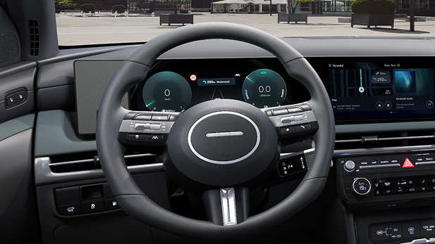Imagen del volante del Santa Cruz y sus controles inteligentes
