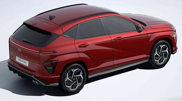 Imagen isométrica de KONA rojo sobre fondo blanco